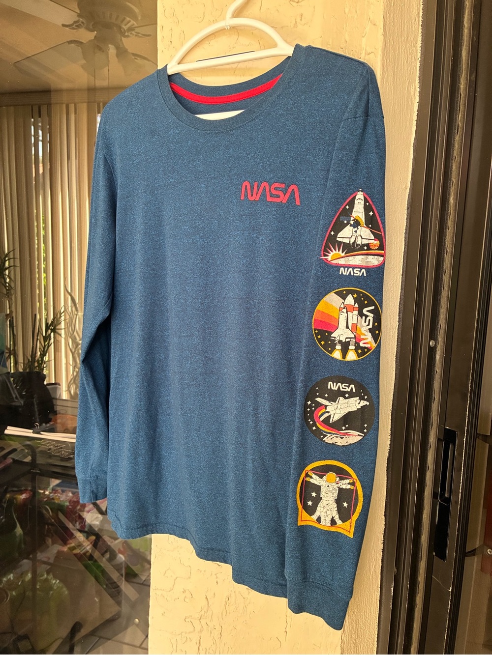 Fifth Sun Blue NASA Long Sleeve Tee with Colorful Sleeve Patches